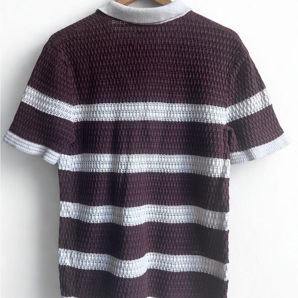 Abercrombie & Fitch Men's Crochet-Style Striped Button-Through Sweater Polo - M - Picture 3 of 6